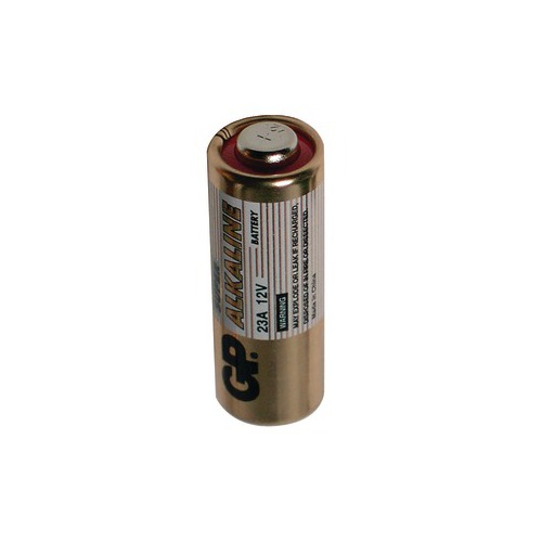 Gold-colored GP23A 12V alkaline battery with a silver top and printed label, packaged in a 50-pack box, designed for high voltage applications.