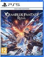 Granblue Fantasy: Relink - Day One Edition for PS5 features vibrant artwork with characters wielding swords, set against a colorful fantasy backdrop, in a blue case with a "Day One Edition" label.