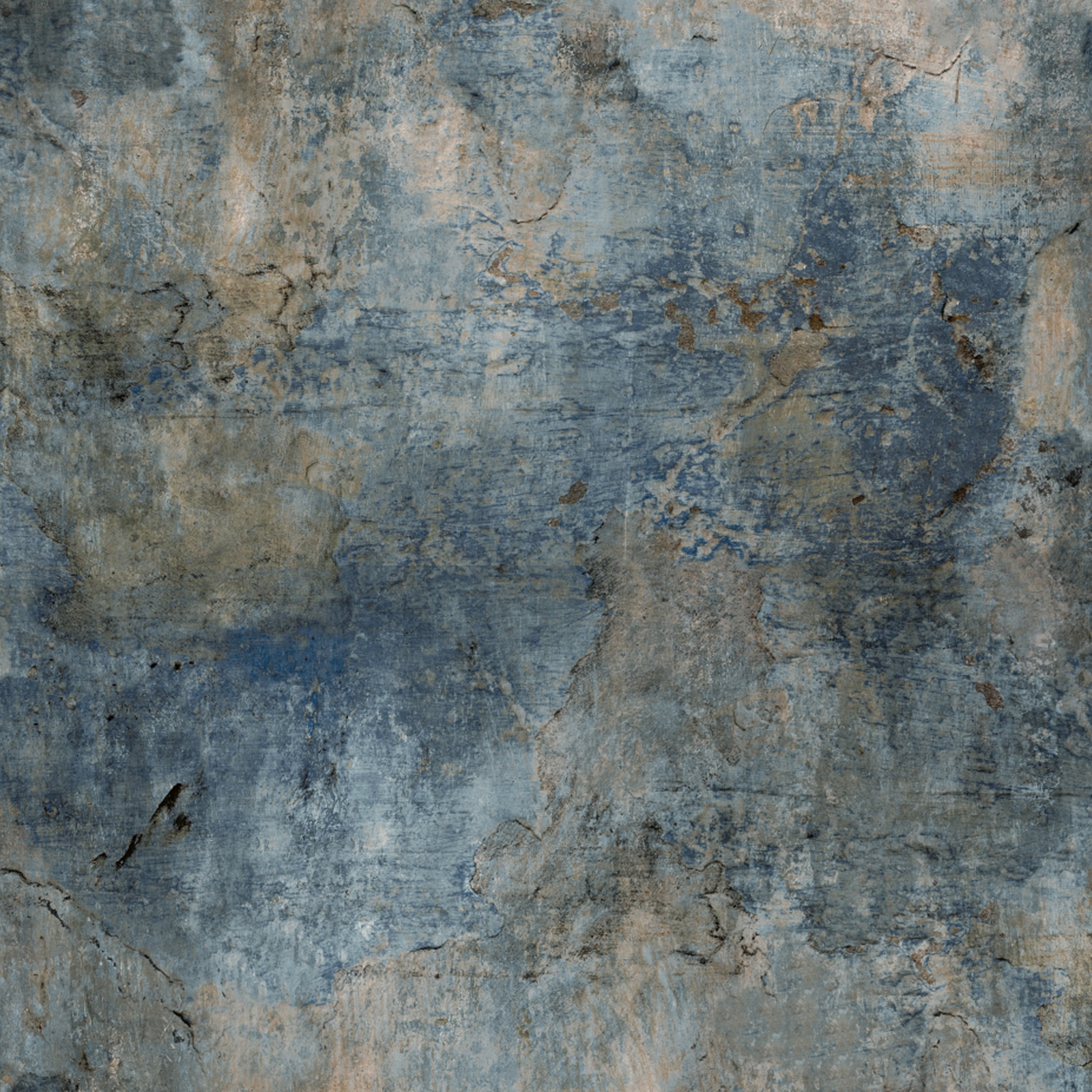 Navy blue plaster patina wallpaper featuring a textured, abstract design with hints of gold and beige, measuring 10m x 53cm.