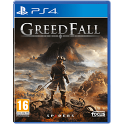 Greedfall for PlayStation 4 features a vibrant cover with a fantasy landscape, a character in period attire, and the game's title prominently displayed at the top.