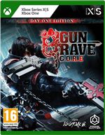 Gungrave G.O.R.E - Day One Edition for Xbox Series X features vibrant artwork with a dark-haired character holding dual guns, set against a stylized blue and black background.