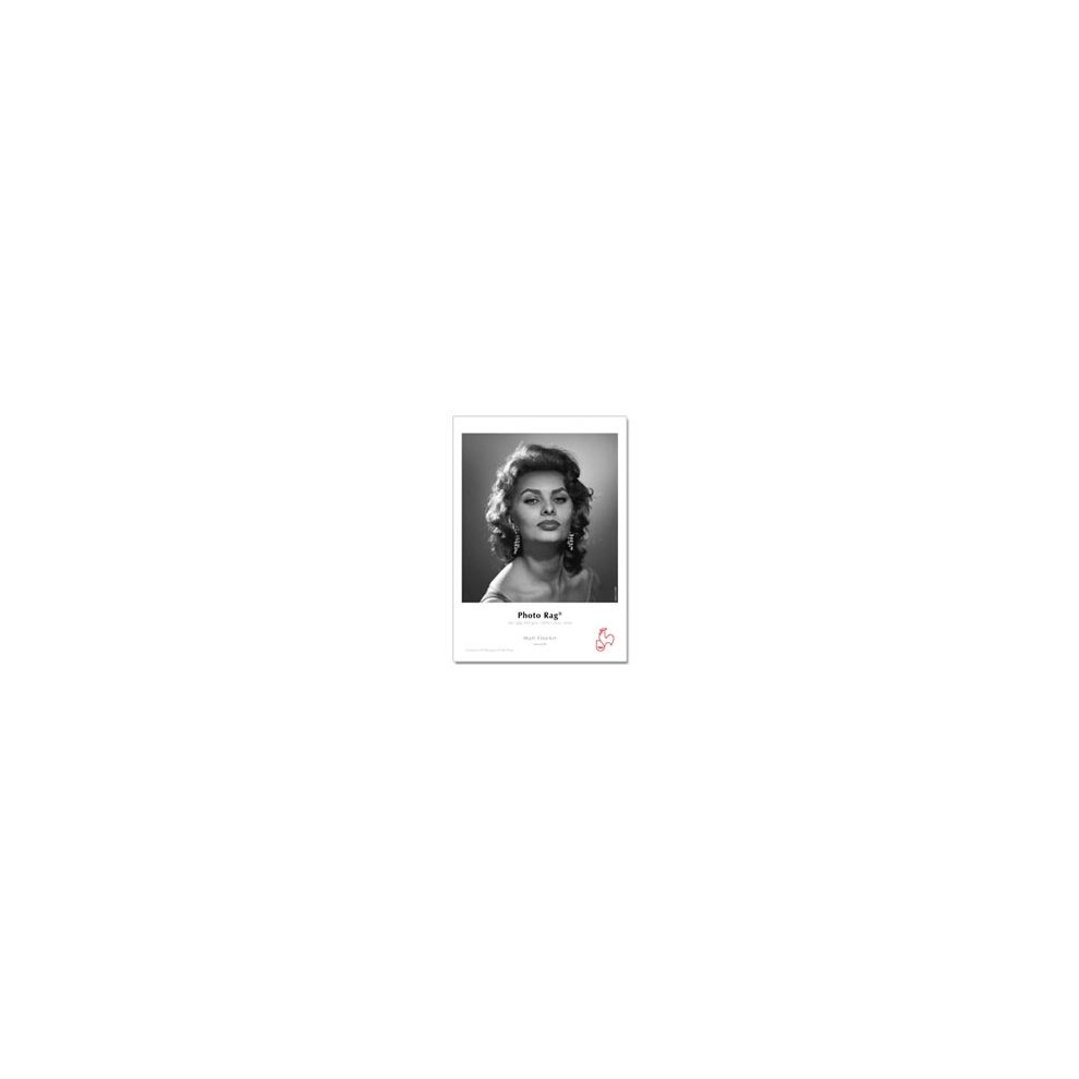 Hahnemuehle Photo Rag A2 paper pack, featuring 20 sheets of 500 gsm, textured white cotton paper, ideal for high-quality photo printing and art reproduction.