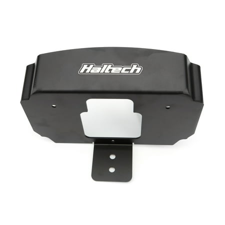 Black metal mounting bracket with a hooded design, featuring the "Haltech" logo prominently displayed on the front and a central cutout for display installation.