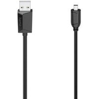Black Hama USB 2.0 cable, 1.5m length, with USB A and Mini-USB B connectors, sleek design.