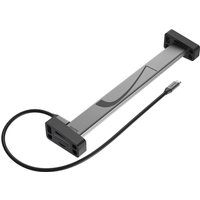 Black and grey Hama laptop dock with USB-C cable, rectangular design, and multiple port connections on each end.
