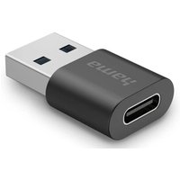 Black Hama USB-A to USB-C cable gender changer with compact design and Hama logo on the side.