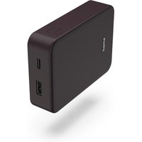 Black Hama power bank with 10000 mAh capacity, USB and USB-C ports, textured surface, and compact rectangular design.