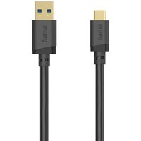 Black Hama USB 3.2 Gen 1 cable, 0.75m, with USB A and USB C connectors, sleek design.