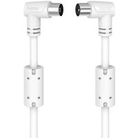 White Hama coaxial cable 5m with right-angle connectors and ferrite cores for reduced interference.