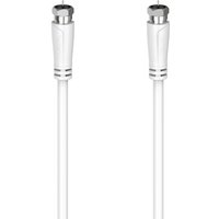 White Hama coaxial cable 1.5 m with F connectors, sleek design, silver tips, and smooth white insulation.