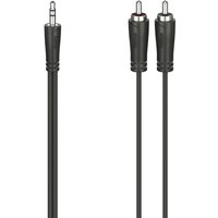 Black Hama 1.5m audio cable with 3.5mm jack to 2 RCA connectors, sleek design.