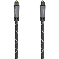 Black Hama 1.5m TOSLINK audio cable with textured braided design and gold-plated connectors.