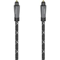 Black and grey Hama 3m TOSLINK audio cable with patterned braided design and gold-plated connectors.