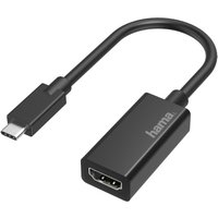 Black Hama USB graphics adapter with HDMI port and USB-C connector, supports 4096 x 2160 pixels resolution.