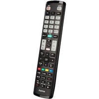 Black Hama IR wireless TV remote with multiple colored buttons and sleek design