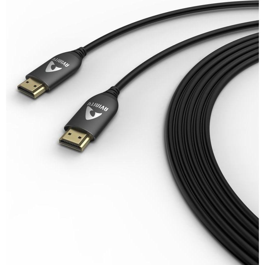 Black Hama AVINTIY HDMI cable, 10 meters long, featuring durable connectors and certified for 8K resolution, designed for high-quality audio and video transmission.