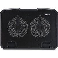 Black metal Hama laptop cooling pad with dual fans and mesh surface, fits 15.6-inch laptops.