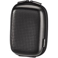 Black Hama camera bag with carbon fiber texture, hard shell, and zip closure.