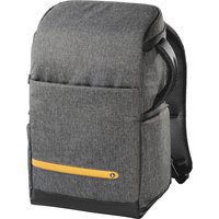 Grey Hama Terra backpack with padded straps, front pocket, and yellow accent zipper.