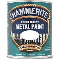 Hammerite Direct to Rust Metal Paint can, satin finish, 2.5L, black, with protective 8-year guarantee label.
