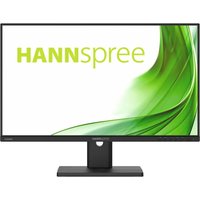 Black Hannspree HP241CJB monitor, 23.8" Full HD LED display, slim bezels, rectangular stand, green swirl on screen.