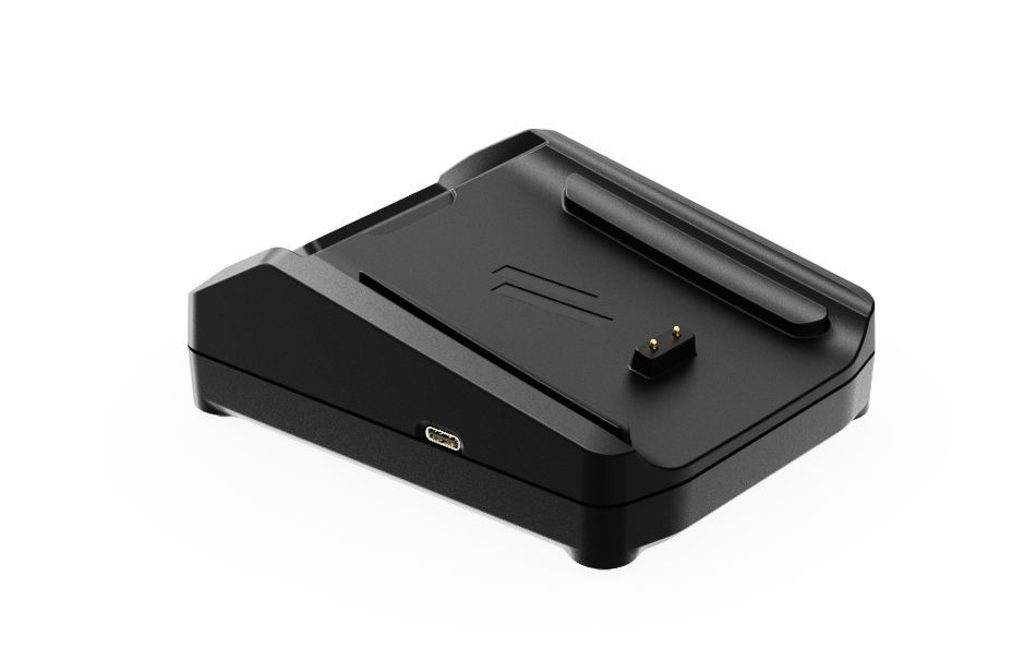 Black Havis single charger with a sleek design, featuring a raised slot for device placement and a USB-C port for charging connectivity.