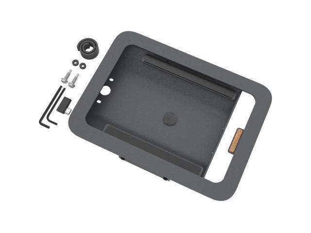 Heckler Design H659-BG 6th Gen Room Scheduler side mount in matte black, featuring a sturdy metal frame, cutouts for ports, and included mounting hardware.