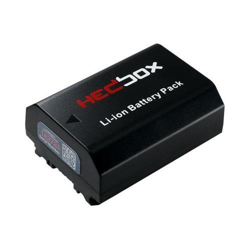 Black Li-ion battery pack with "HEDbox" logo and "Li-ion Battery Pack" text, featuring a compact design and a QR code on the side.