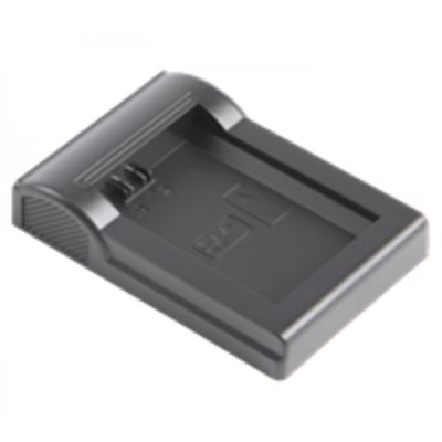 Black HEDBOX RP-DEL20 battery charger designed for digital camera batteries, featuring a compact design with a textured surface and a sliding mechanism for battery insertion.