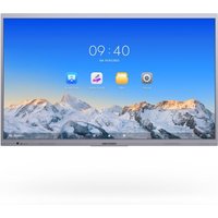 Hikvision Ultra Series signage display with sleek silver frame, interactive touchscreen, and vivid mountain background.