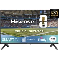 Hisense 32" HD Ready LED Smart TV with Freely, black frame, dual stand, sports stadium image on screen.