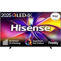 Hisense 43" QLED 4K Smart TV with vibrant display, slim black bezel, and Freely logo on screen.