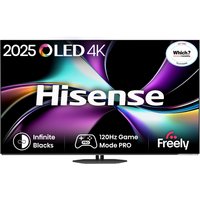 Hisense 65" A85QTUK OLED Smart AI TV, sleek black frame, vibrant 4K display, Freely logo, 120Hz Game Mode PRO.