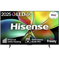 Hisense 85" 4K QLED Smart TV with vibrant display, 144Hz refresh rate, and sleek black frame.