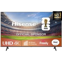Hisense 50" 4K UHD Smart TV with thin black bezel, dual stand, and vibrant stadium display.