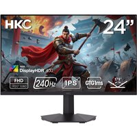 HKC G24H3D 24" monitor, slim bezel, 1920x1080 Full HD, IPS display, black stand, vibrant gaming scene on screen
