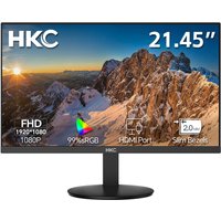 Black HKC V2218M 22" monitor with slim bezels, 1920x1080 Full HD display, round base, and HDMI port.