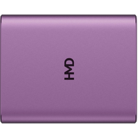 Pink HMD Amped Buds Wireless Earphones case with integrated powerbank, rectangular shape, HMD logo on top.