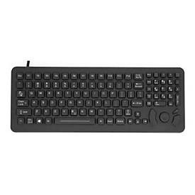 Universal black keyboard with a sleek design, featuring a full set of keys, including function and numeric keys, and a durable, easy-to-clean surface.