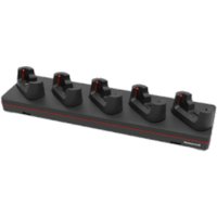 Black Honeywell charging dock for five handheld mobile computers with red accents and compact design.