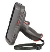 Honeywell CT45-SH-UVB barcode reader accessory holder in black and gray, featuring a textured grip, red accents, and a strap for secure handling.