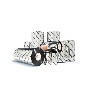 Black thermal ribbon rolls with a glossy finish, featuring a repeating Honeywell logo pattern, stacked and arranged in various positions.