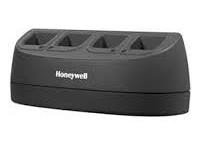 Black Honeywell MB4-BAT-SCN01EUD0 battery charger with four slots, featuring a sleek design and the Honeywell logo prominently displayed on the front.