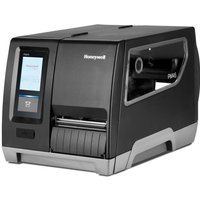 Black Honeywell PM45 label printer with touchscreen, thermal transfer, and sleek design.