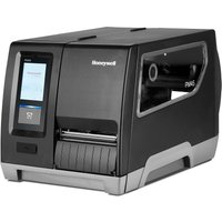 Black Honeywell PM45A label printer with touchscreen, thermal transfer, and 203 DPI resolution.