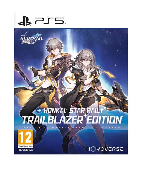 Honkai: Star Rail - Trailblazer Edition for PS5 features vibrant artwork of two characters in stylish outfits, set against a cosmic background, with the game's title prominently displayed.