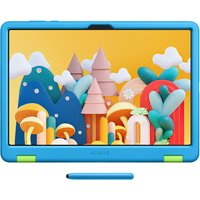Honor Pad X8a Kids Edition, blue tablet with colorful case, stylus, and cartoon landscape on screen.