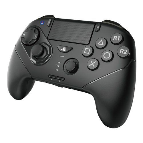 Black wireless fightpad with a textured grip, featuring a D-pad, four action buttons, shoulder buttons, and a touchpad, designed for PlayStation 5 and Windows 11/10.