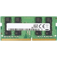 Green HP DDR4 memory module with black chips and white label, gold connector edge.