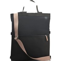 Black HP 14-inch convertible laptop backpack tote with tan adjustable strap and front zippered pocket.